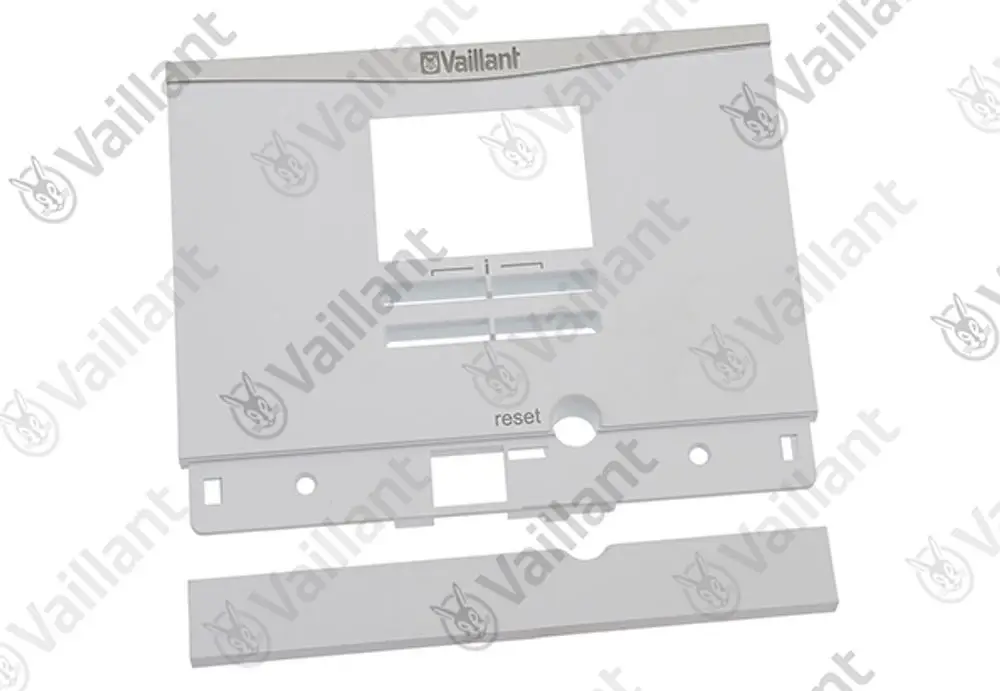 Gehäuse von Vaillant, passend für Steuerungselemente, mit Sichtfenster und Reset-Schalter, in neutraler Farbgestaltung.